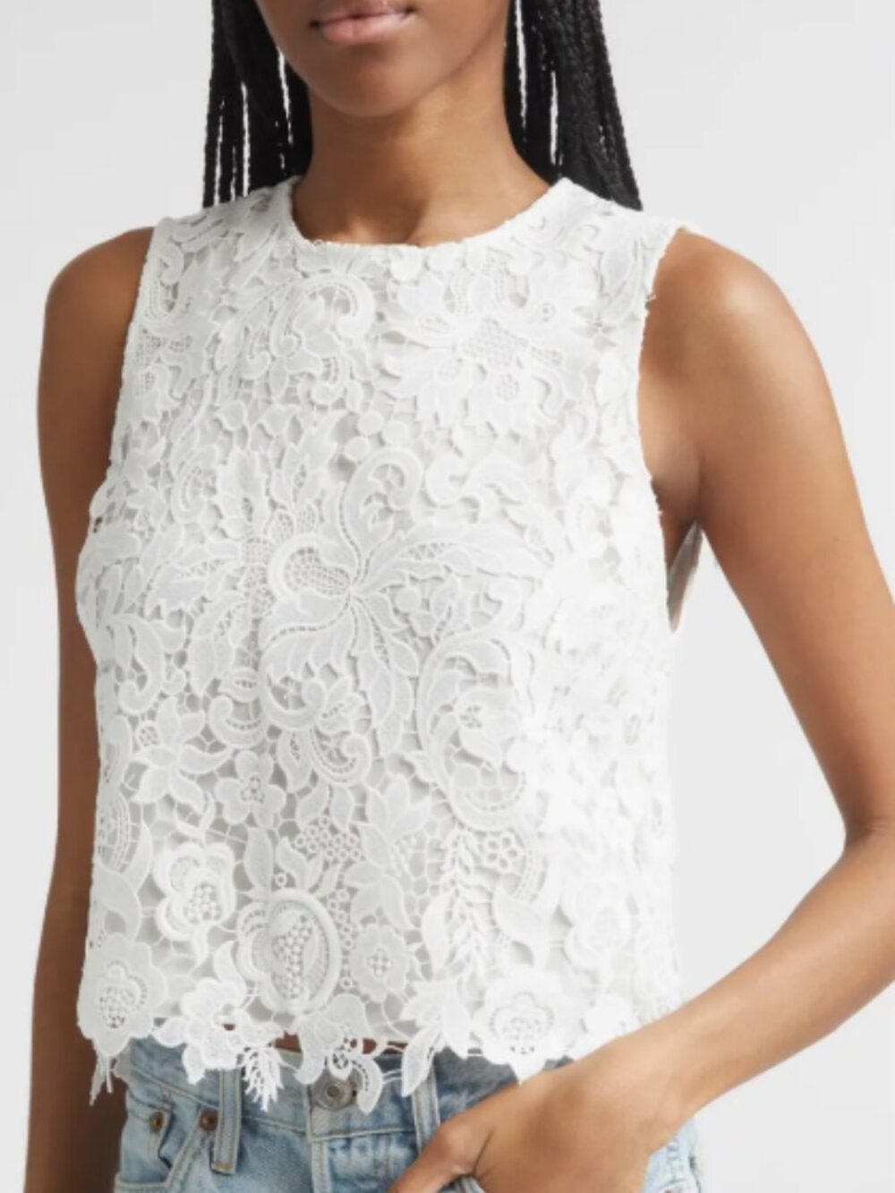 Alice + Olivia Amal Lace Tank – White – Large – Sleeveless Lace Top
